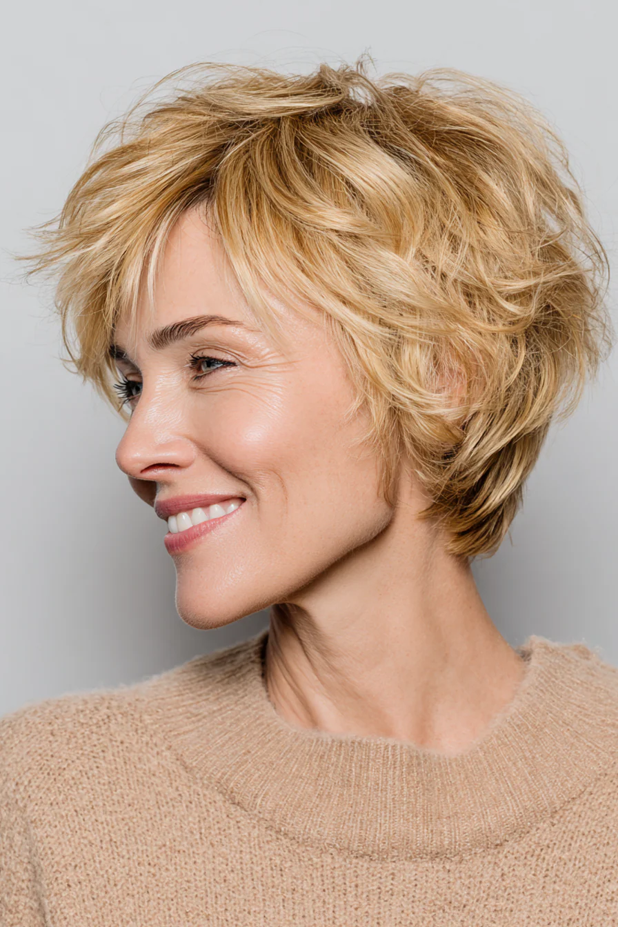 12. Honigblonder Kurzzottel mit Kronenstruktur (Kurze Zottelfrisuren für ältere Frauen) – Kurze Zottelfrisuren für ältere Frauen
