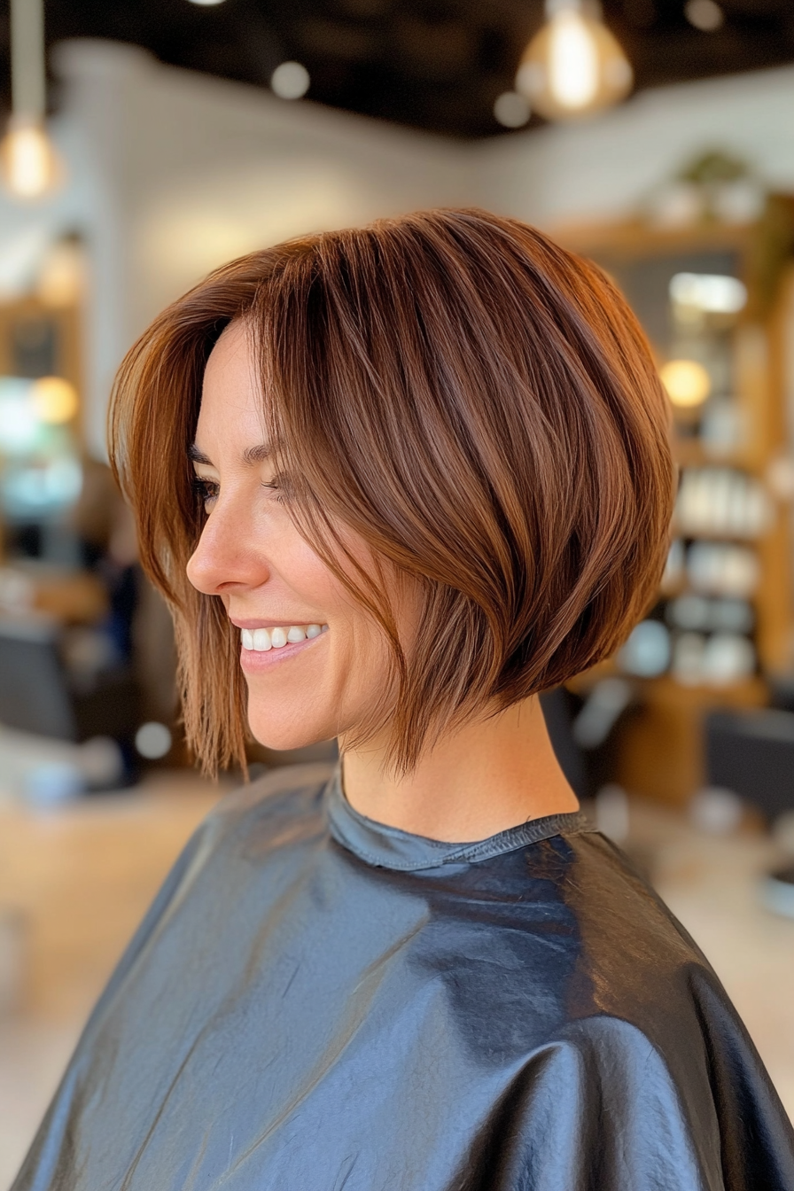 12. Umgekehrter Bob in warmen Haselnuss (Bob -Haarschnitte für Frauen) - Bob -Haarschnitte für Frauen