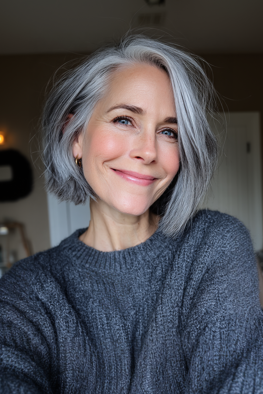 12. Umgekehrter Kinnbob in Schiefergrau (Kinnlänge Haarschnitte für ältere Frauen) - Kinnlänge Haarschnitte für ältere Frauen