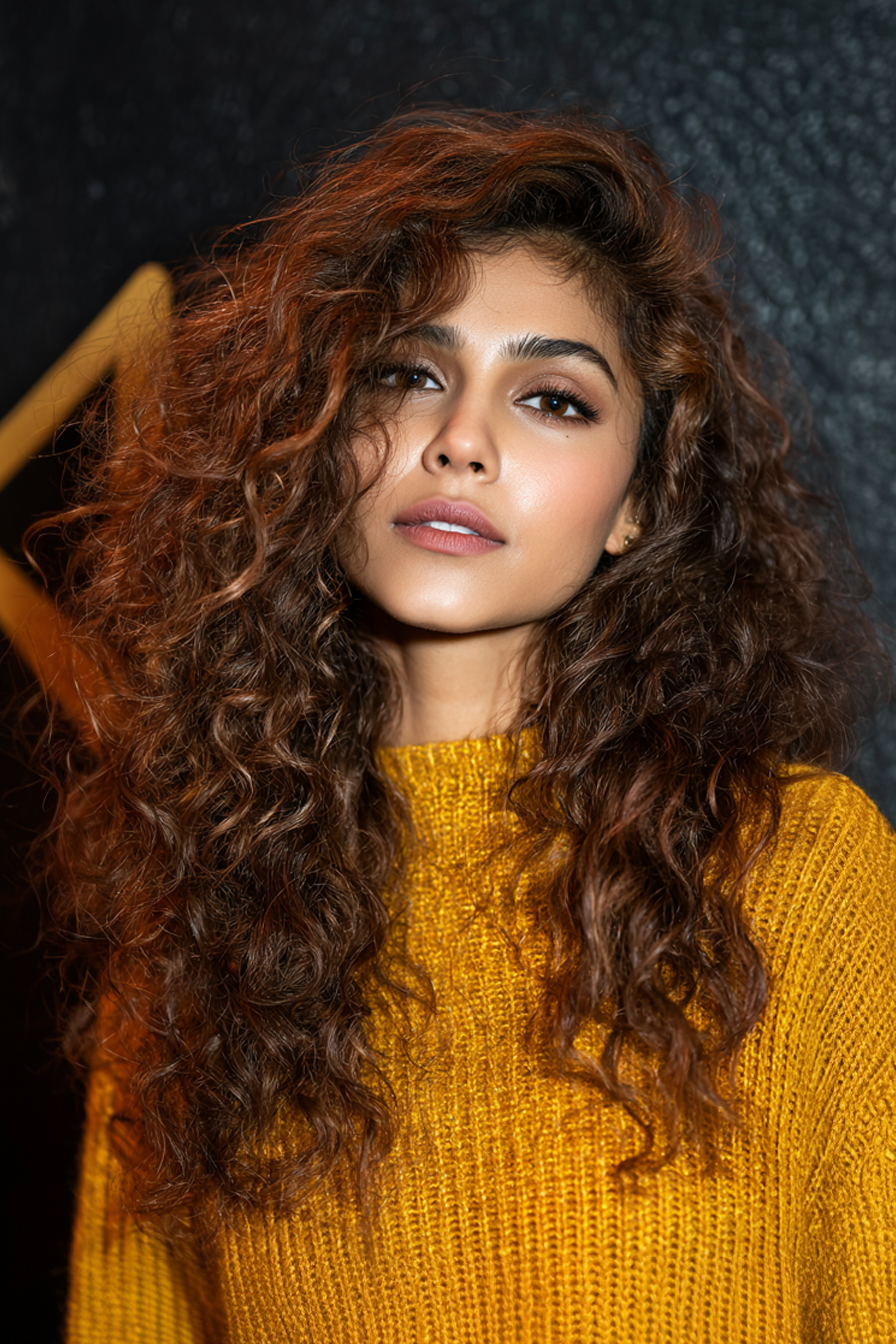 12. geschichtete Locken mit goldenen Highlights (lange Haarschnitte für ovales Gesicht) - lange Haarschnitte für ovales Gesicht