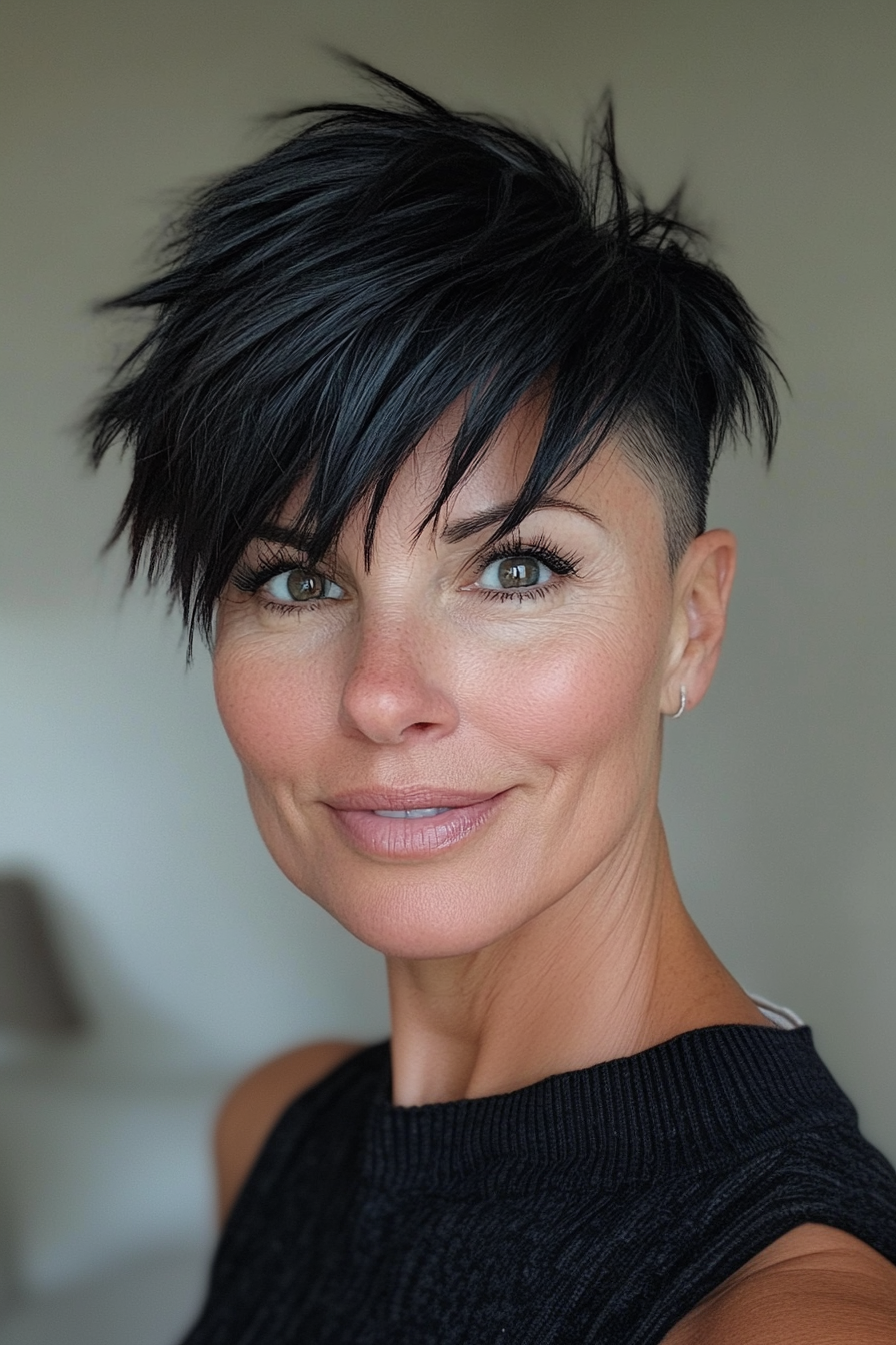 12. Natural Black Federed Undercut (kurze Undercut -Frisuren für Frauen über 50) - kurze Undercut -Frisuren für Frauen über 50