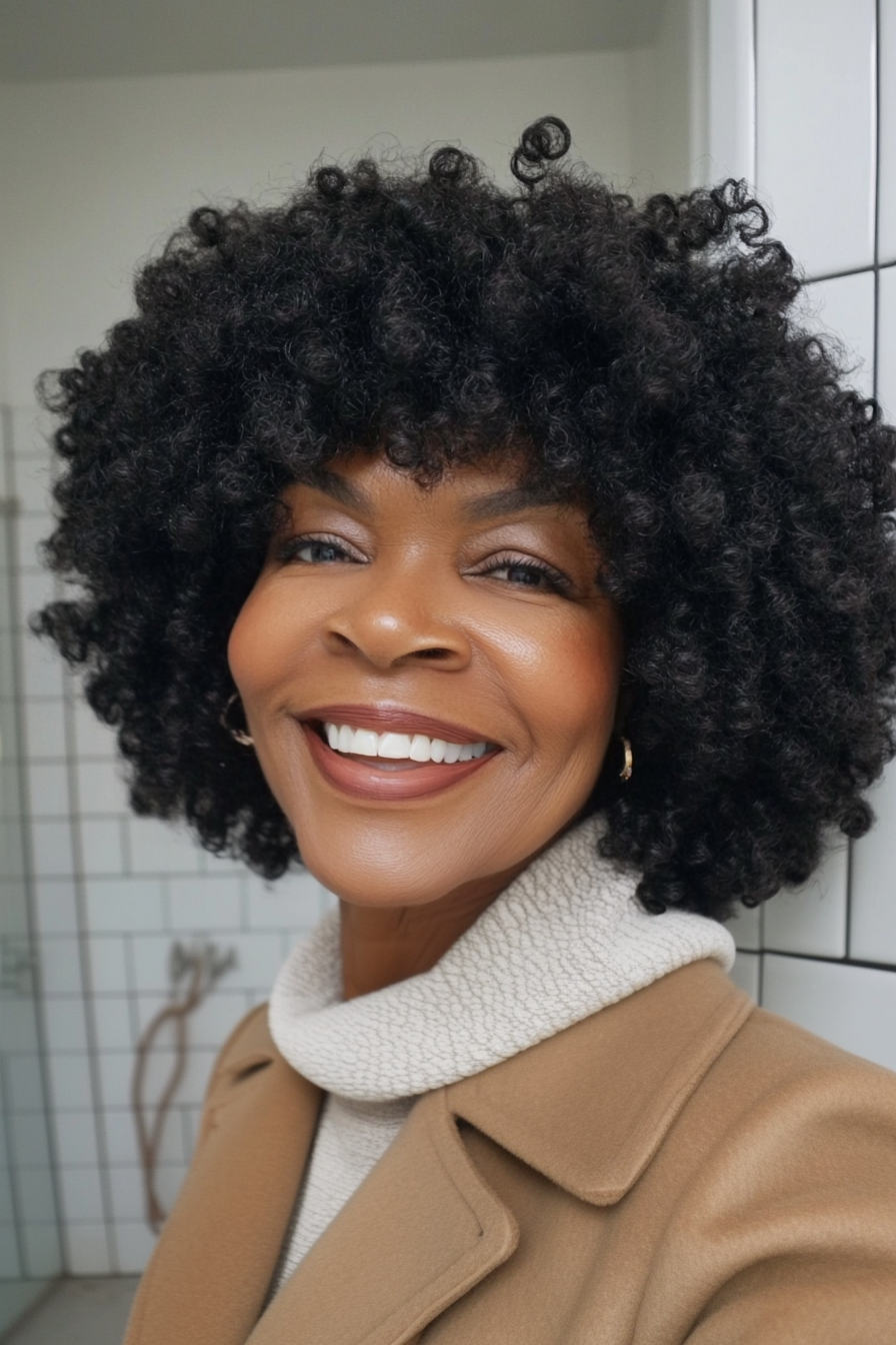 12. Natural Black Runded Afro (Haarschnitte für ältere Frauen mit lockigem Haar) - Haarschnitte für ältere Frauen mit lockigem Haar