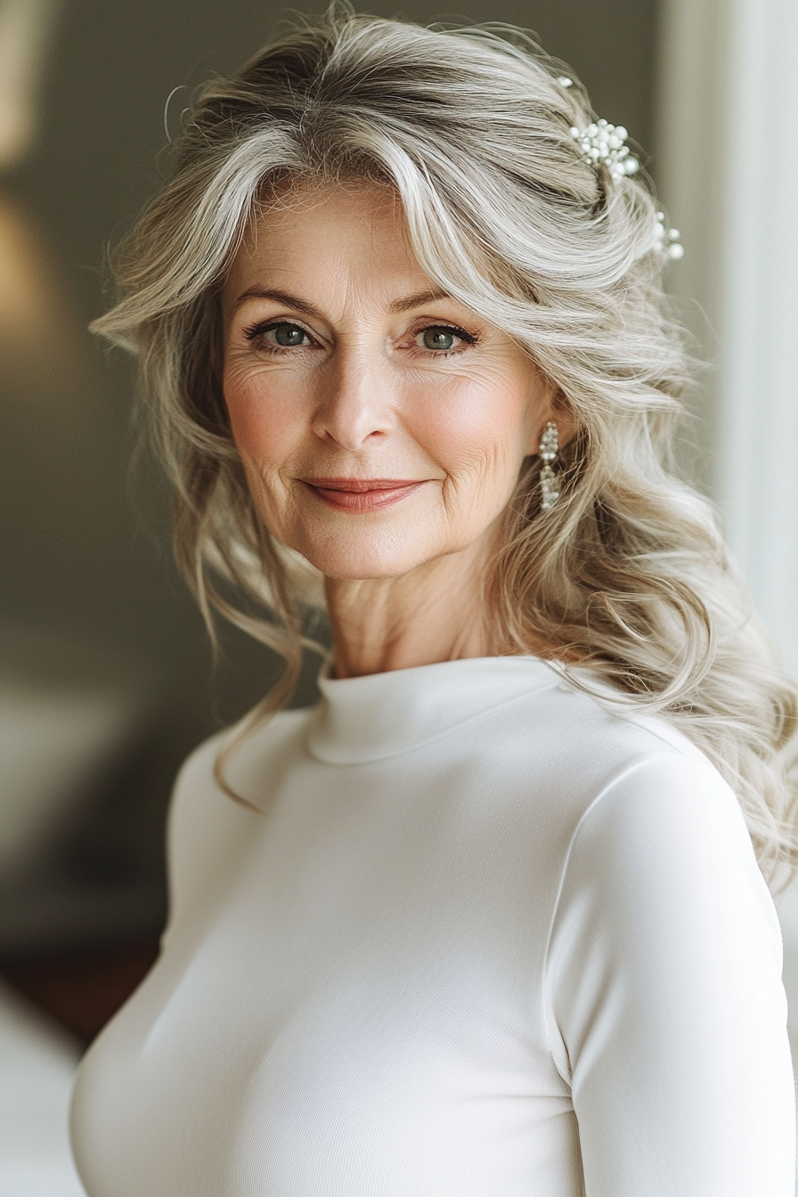 12. Zinn weiche Wellen mit Barrettes (Hochzeitsfrisuren für ältere Frauen) - Hochzeitsfrisuren für ältere Frauen