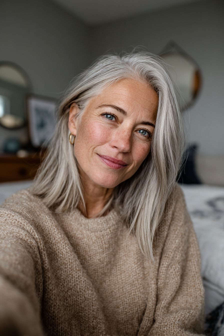 12. Platinum Lob mit geraden Enden (Lob-Haarschnitt für ältere Frauen) – Lob-Haarschnitt für ältere Frauen