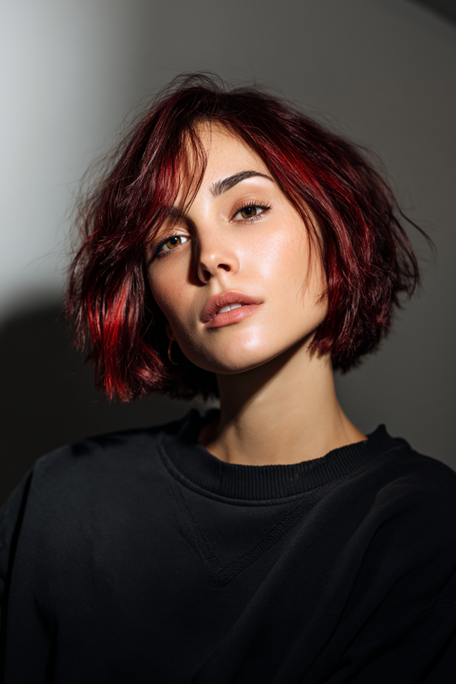 12. Rasierer Bob in tiefen Rubinrot (kantige Haarschnitte für ältere Frauen) - kantige Haarschnitte für ältere Frauen