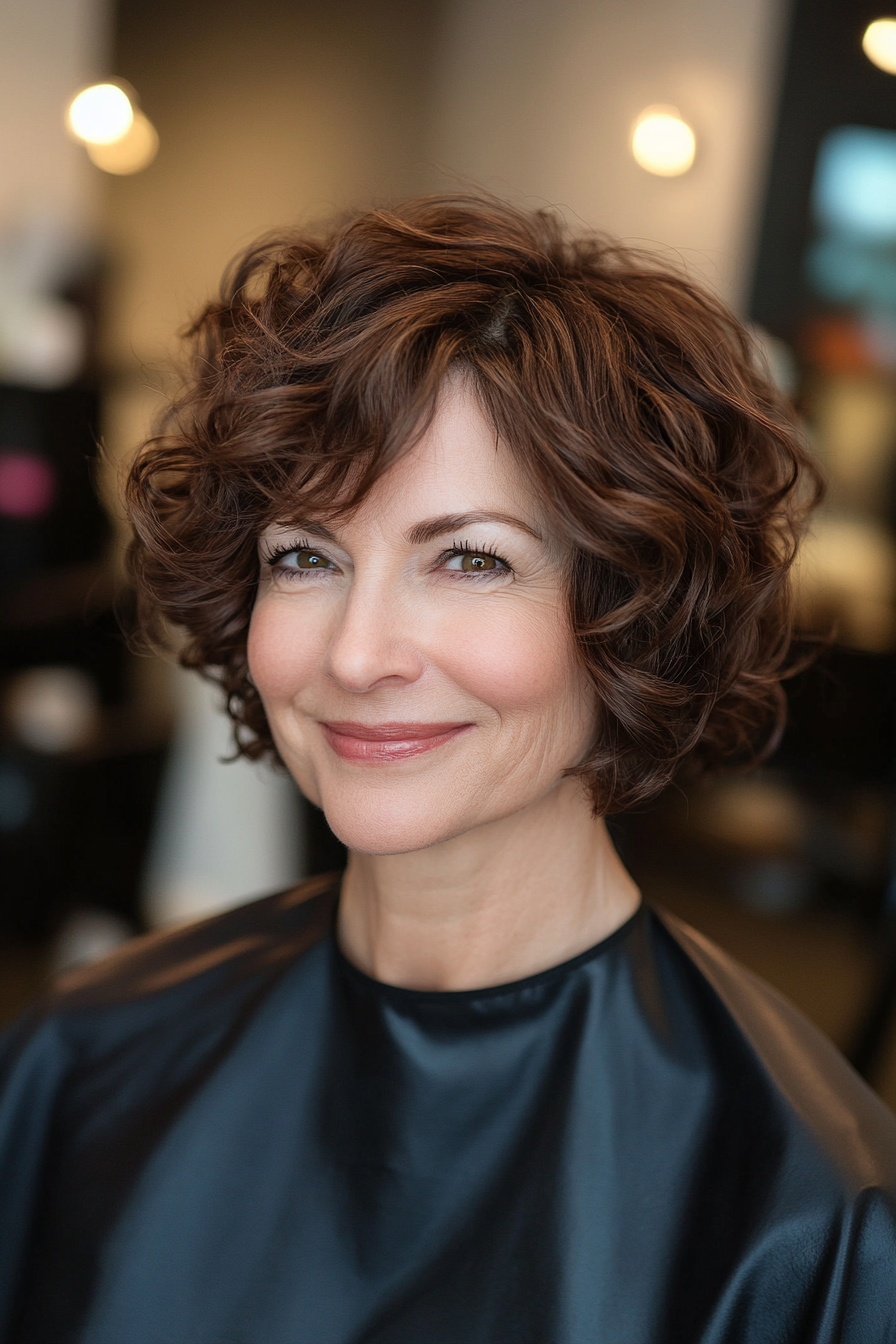 12. Rich Chocolate Curly Bob (elegante kurze Frisuren für ältere Frauen) - Elegante kurze Frisuren für ältere Frauen