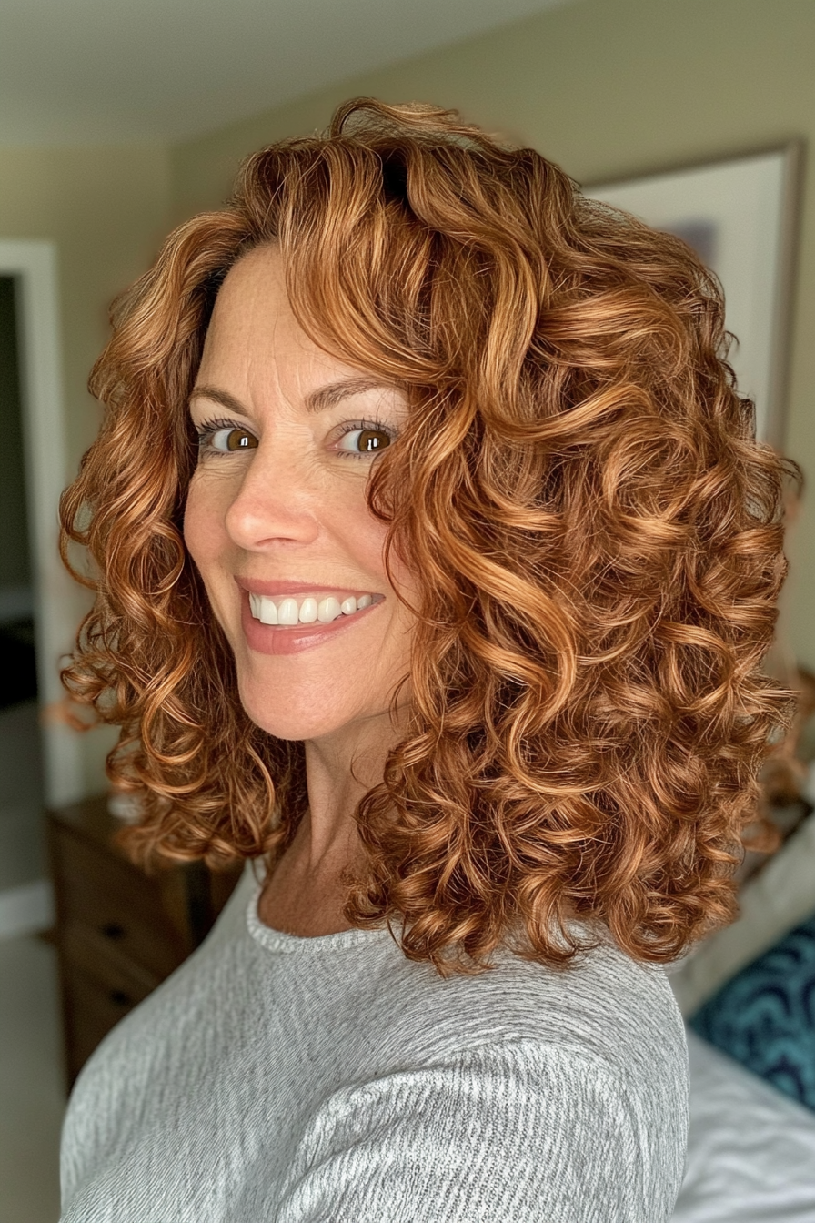 12. s -curl geschnitten mit Kupferbraun (Haarschnitte für Frauen über 50 mit lockigem Haar) - Haarschnitte für Frauen über 50 mit lockigem Haar