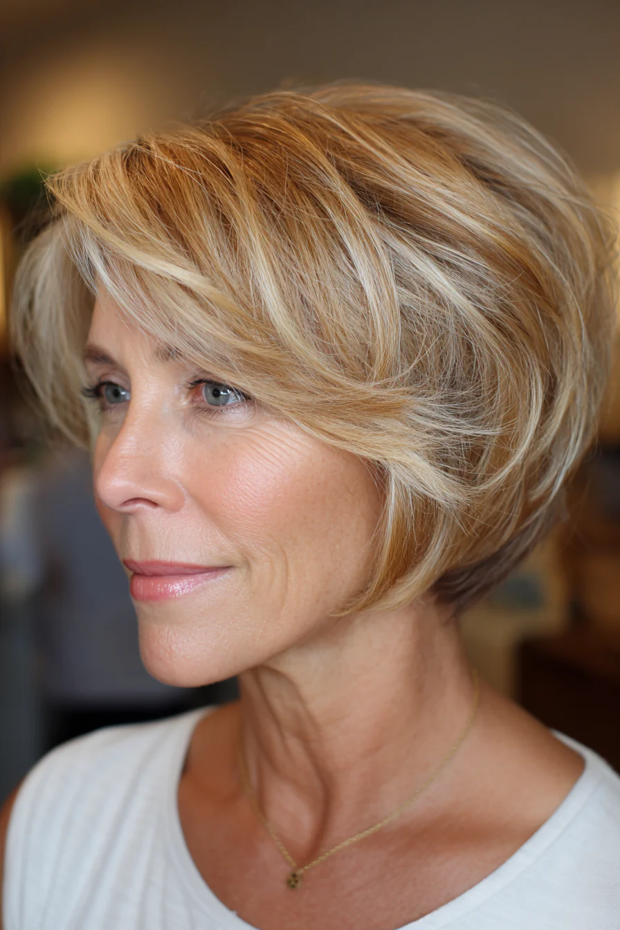 12. Kurzer umgekehrter Bob – Honigblond (kurze Frisuren für ältere Frauen mit dickem Haar) – Kurze Frisuren für ältere Frauen mit dickem Haar
