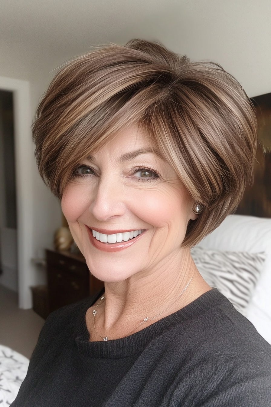 12. Kurzschicht in Pilzbraun (kurze freche Haarschnitte für ältere Frauen) - kurze freche Haarschnitte für ältere Frauen