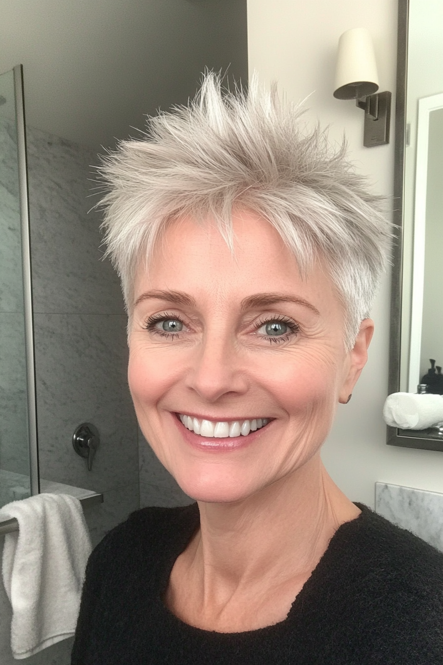 12. Kurzer, verteilte silberblonde Ernte (kurze, stachelige Frisuren für ältere Frauen) - kurze, stachelige Frisuren für ältere Frauen