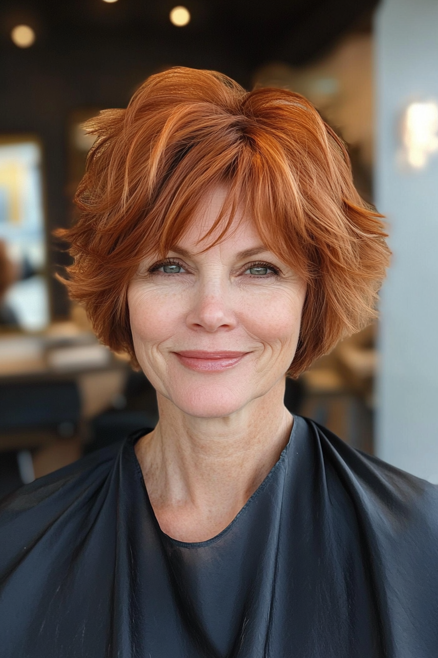 12. Kurzer Shag in warmem Auburn (kurze glatte Frisuren für ältere Frauen) - kurze gerade Frisuren für ältere Frauen
