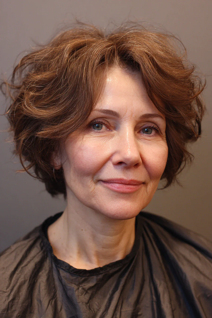 12. Kurze, zottelige Schichten in Mittelbraun (kurze gewellte Haarschnitte für ältere Frauen) – Kurze gewellte Haarschnitte für ältere Frauen