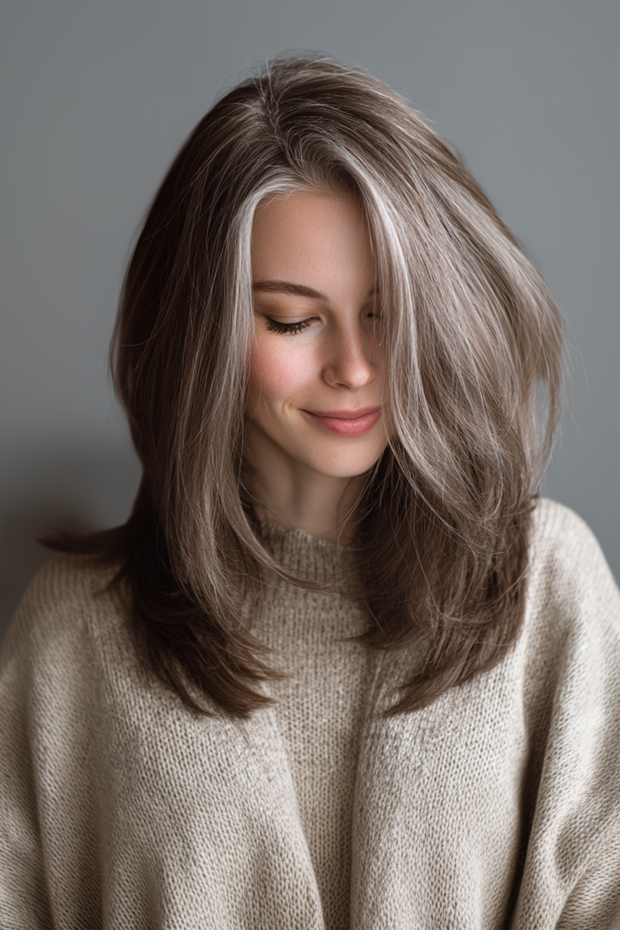 12. Mittlerer Seitenscheitelschnitt mit Rauchquarzfarbe (Haarschnitte für glattes Haar) – Haarschnitte für glattes Haar