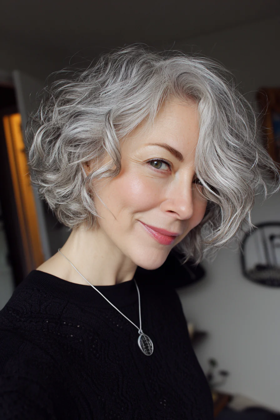 12. Silver Curled Cropped Bob (Short Curled Hairstyles) – Kurze Lockenfrisuren