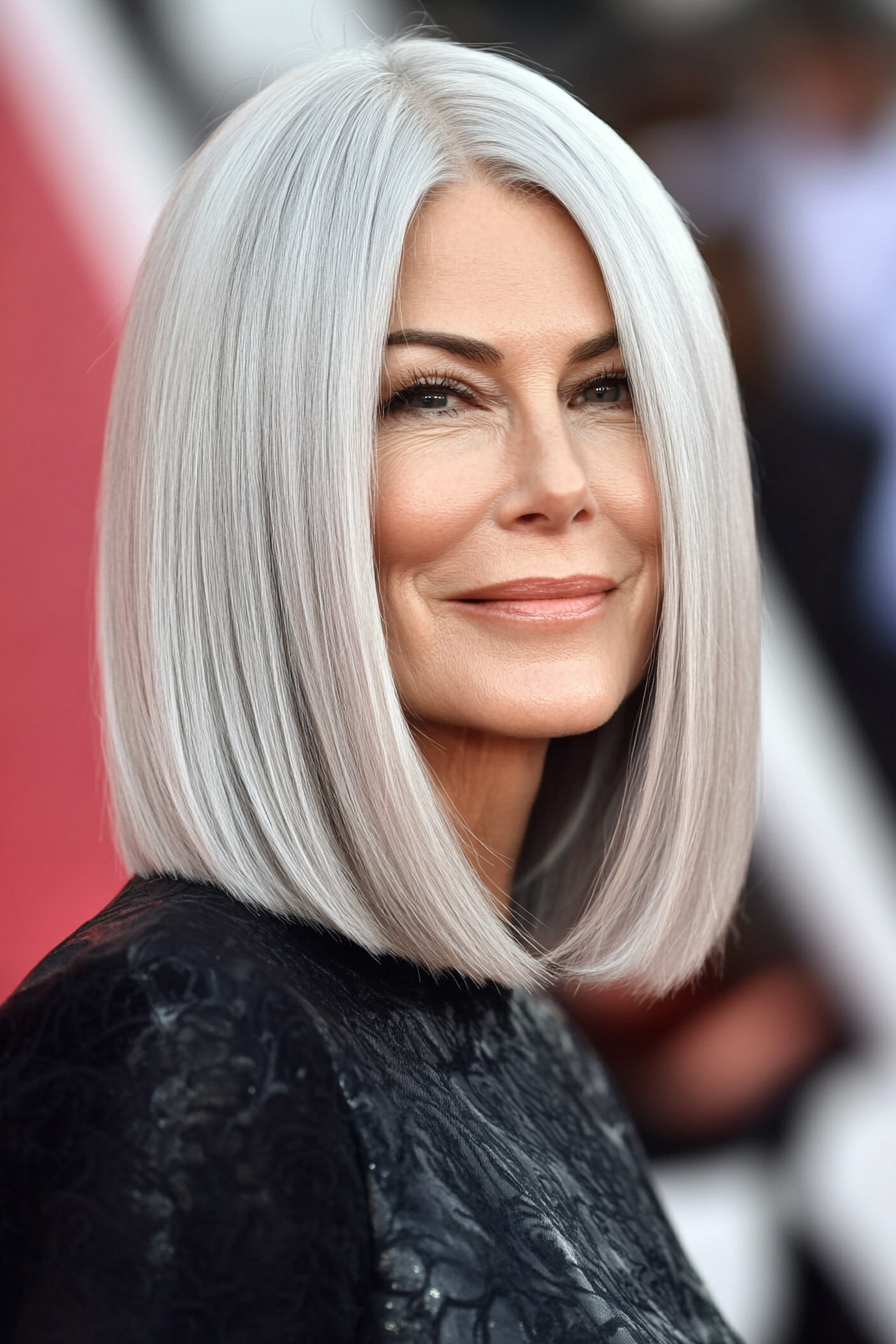 12. Sleek gerade Bob in Platinblond (Ausschnitt Länge Haarschnitte für ältere Frauen) - Ausschnitt Länge Haarschnitte für ältere Frauen