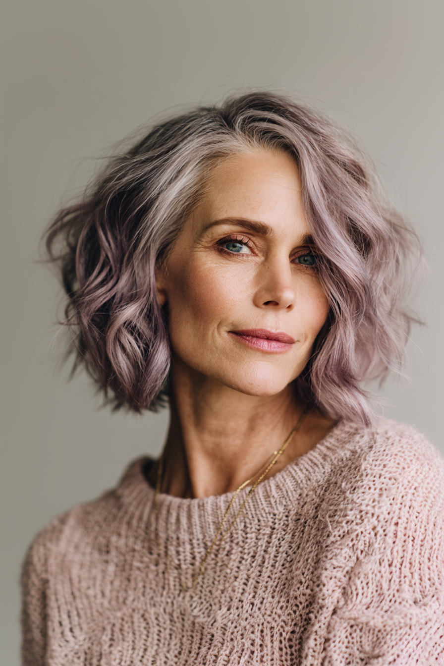 12. Rauchige Lavendelwellenlöbe (Hochzeitsfrisuren für Frauen über 60) - Hochzeitsfrisuren für Frauen über 60