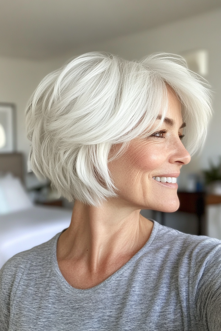 12. Snowy White Pixie Shag (Shag Frisuren für Frauen über 60) - Shag Frisuren für Frauen über 60