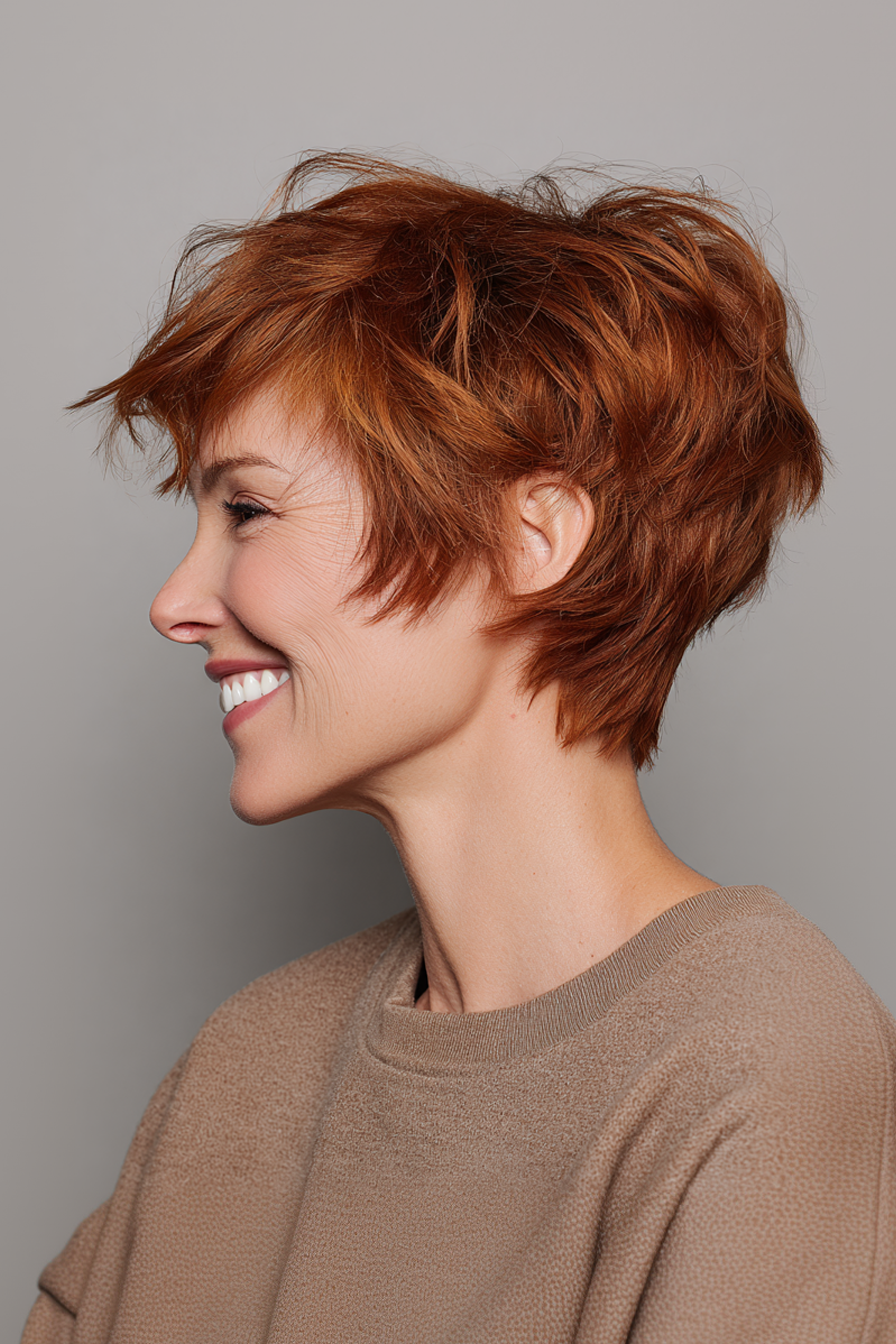 12. Strukturierte Ernte in warmem Auburn (geschichtete Frisuren für ältere Frauen mit feinem Haar) - Geschichtete Frisuren für ältere Frauen mit feinem Haar