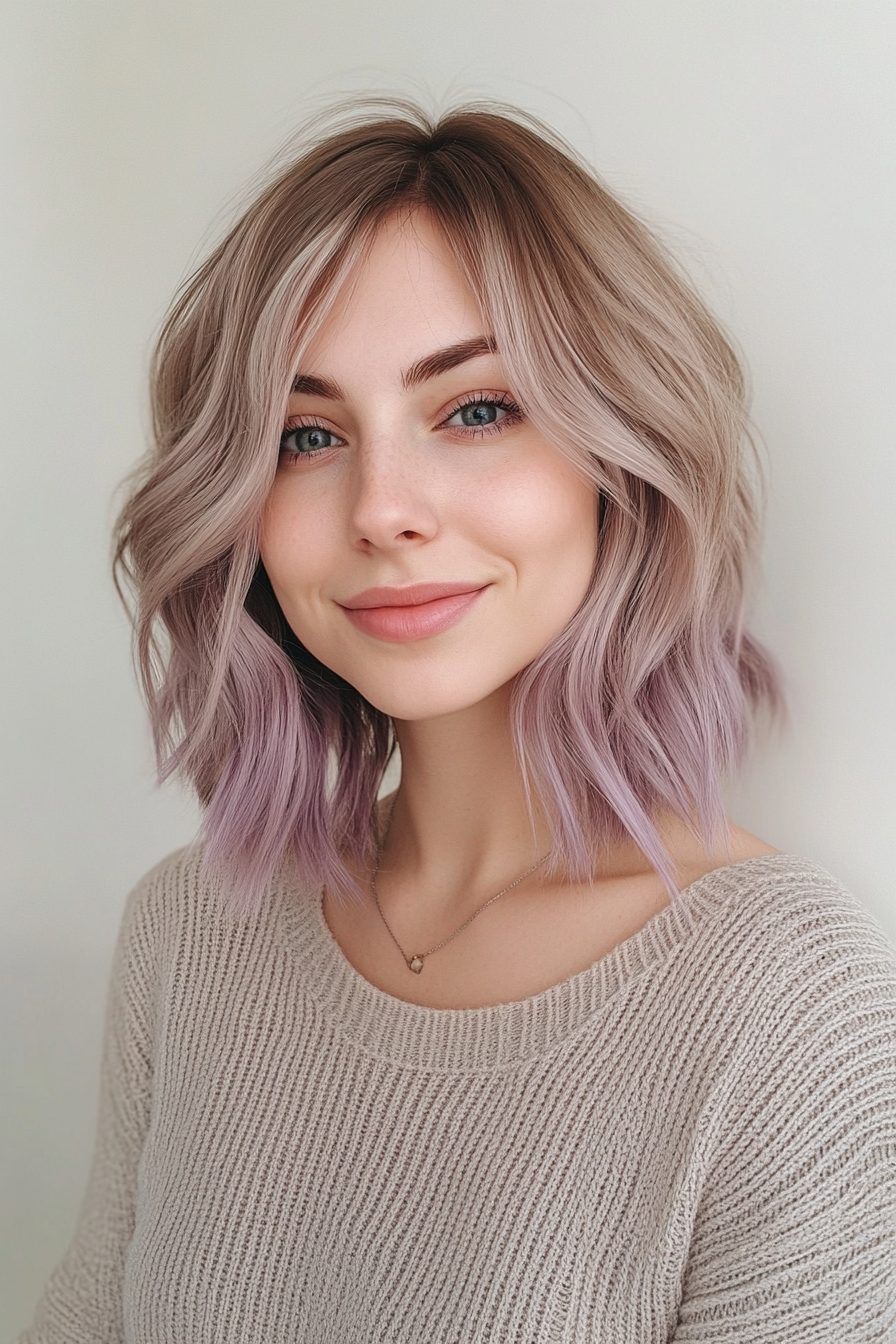 12. strukturierter Lob mit rauchigen lila Enden (geschichtete Haarschnitte für dünnes Haar) - geschichtete Haarschnitte für das dünne Haar