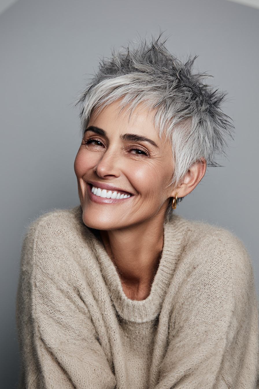 12. Tousled Spiky Silver Pixie (stachelige Frisuren für ältere Frauen) - Stachelige Frisuren für ältere Frauen