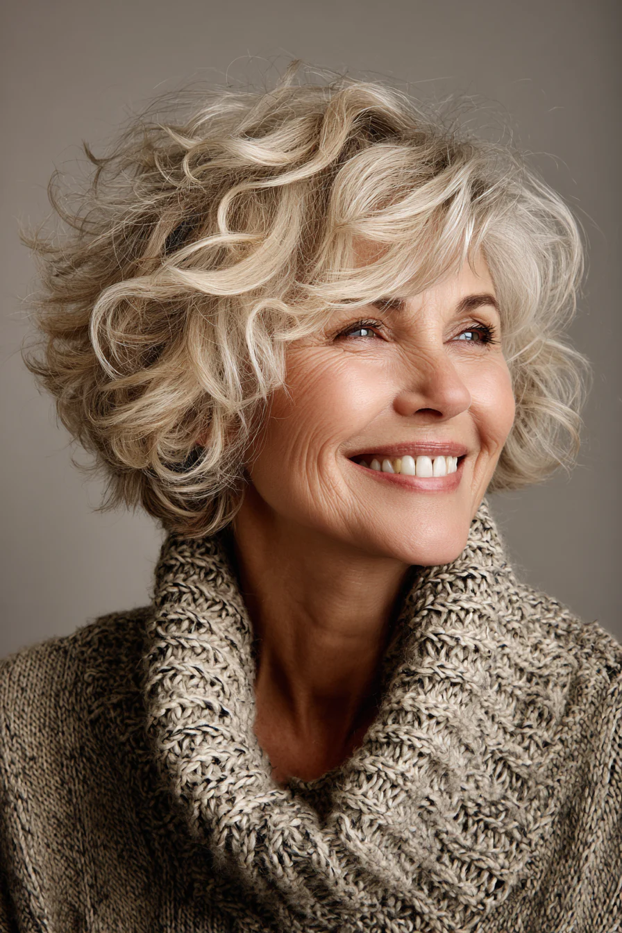 12. Voluminöser lockiger Bob (kürzere Frisuren für Frauen über 60) – Kürzere Frisuren für Frauen über 60