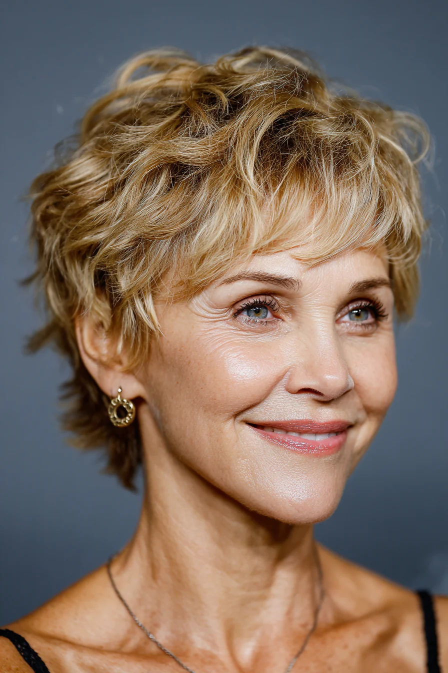 12. Volumized Pixie in Sandy Brown (Kurze, unordentliche Frisuren für Frauen über 50) – Kurze, unordentliche Frisuren für Frauen über 50