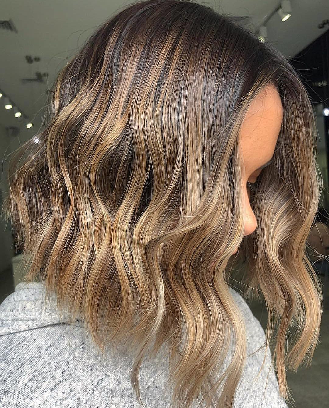 12. Warm Karamellbalayage -Lob (LOB -Frisuren)