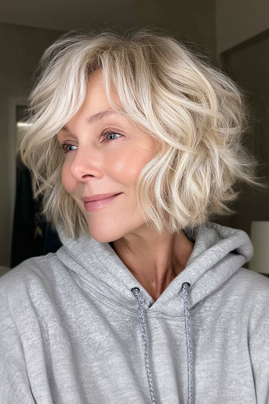 12. Wellenschichtiger Bob in Pearl Blonde (kurze Bob -Haarschnitte für Frauen über 50) - Kurzgeschichtetes Bob -Haarschnitte für Frauen über 50
