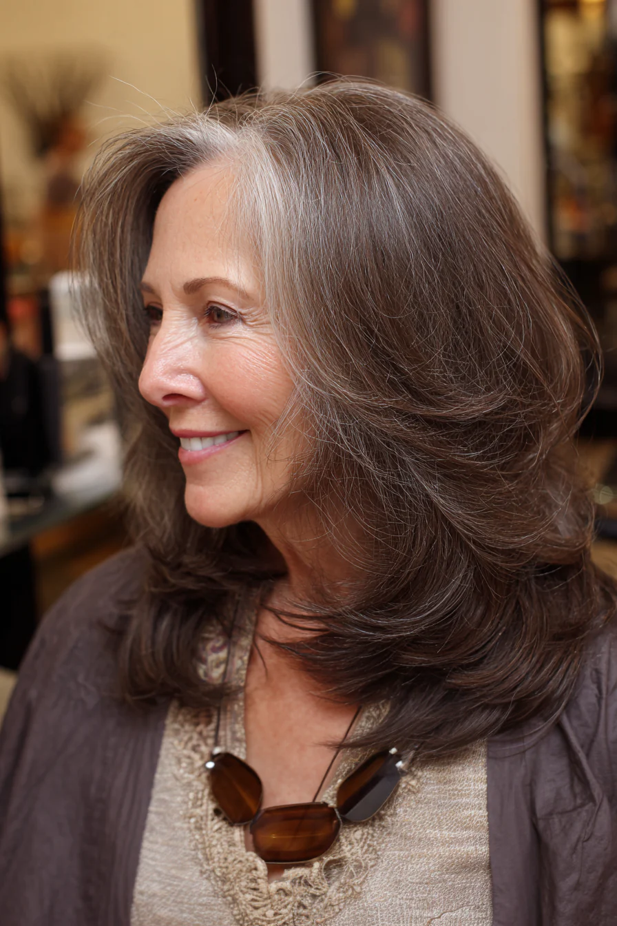 12. Welliger Lagenlook mit kühlem Espressobraun (lange Frisuren für Frauen über 60 mit dünnem Haar) – Lange Frisuren für Frauen über 60 mit dünnem Haar