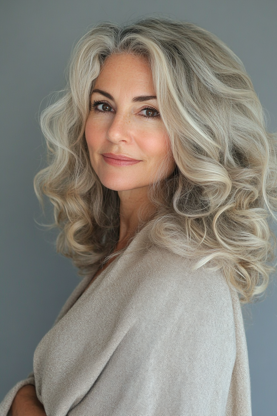 13. Ascheblonde lose Locken (lockige Frisuren für Frauen über 40) - lockige Frisuren für Frauen über 40