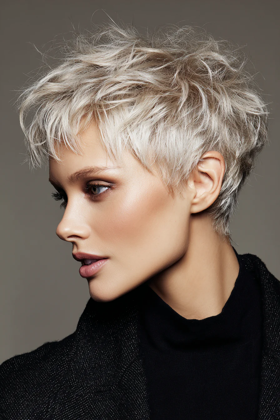13. Aschblonder, zerzauster Pixie (kurze Pixie-Frisuren) – Kurze Pixie-Frisuren