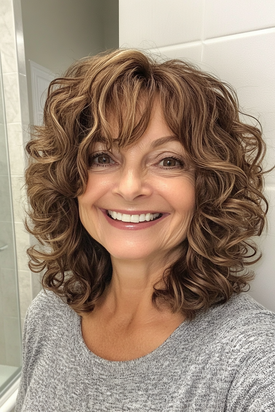 13. Hüpfburgen mit Schichten in Karamellbraun (Hüftfrisuren für Frauen über 50) - Hüftfrisuren für Frauen über 50