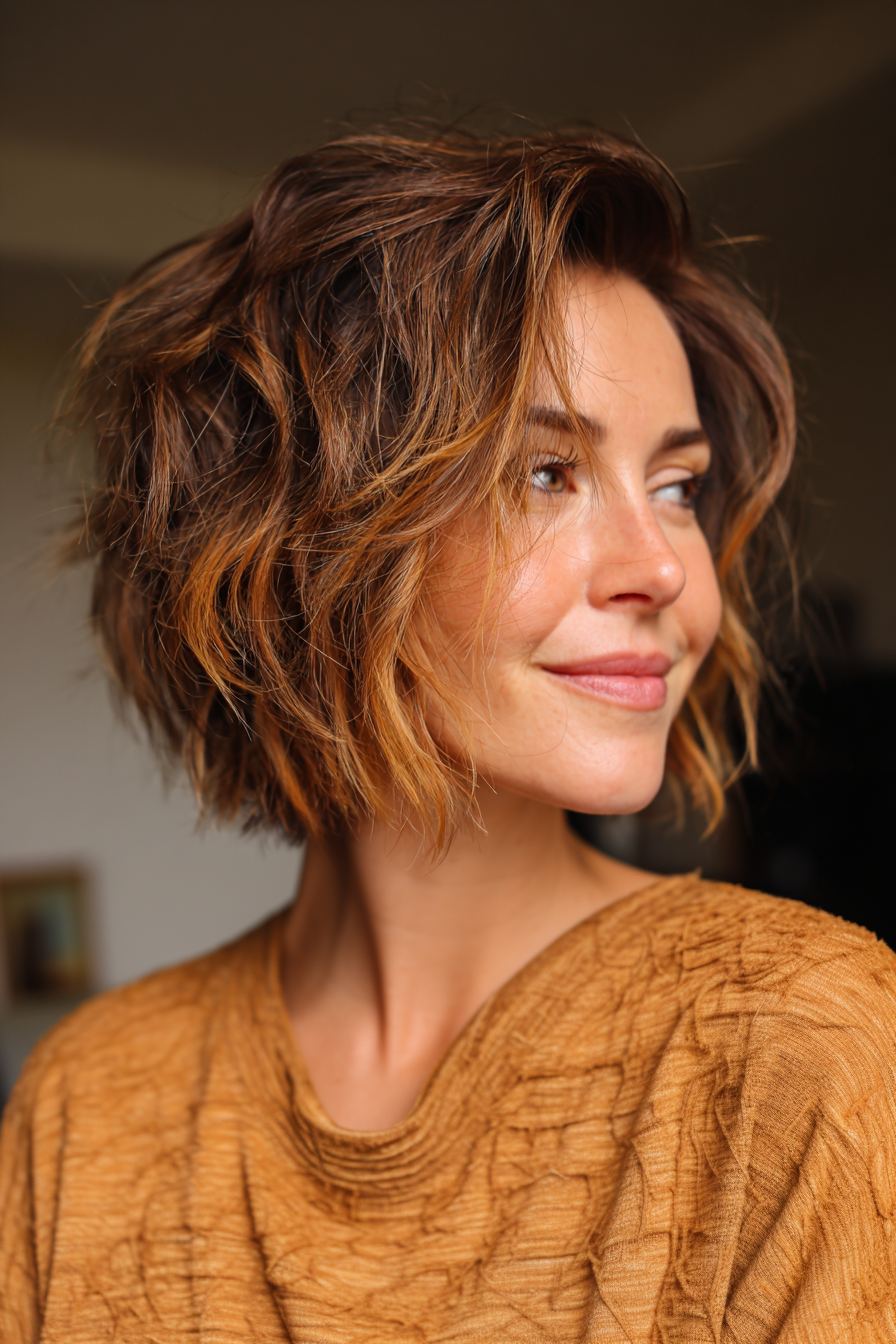 13. Caramel Textured Bob (Layered Messy Haircuts) – Layered Messy Haircuts