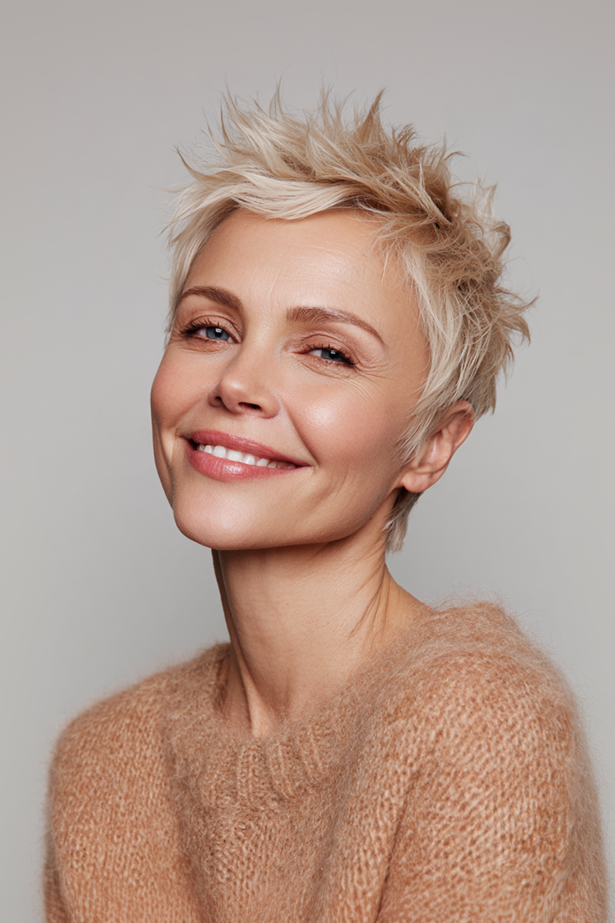 13. Champagner Blondes weiche Spikes (kurze, stachelige Frisuren für Frauen über 60) - kurze Spiky -Frisuren für Frauen über 60