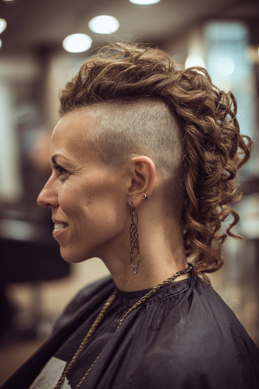 13. Kastanienbrauner, gekräuselter Falke mit Hinterschnitt (Wikinger-Frisuren für Frauen) – Wikinger-Frisuren für Frauen