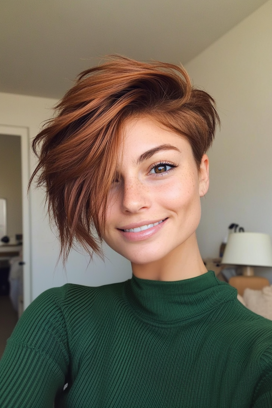 13. Kastanienfaux Hawk mit gefiederten Fransen (Faux Hawk Haircuts for Women) - Faux Hawk Haircuts für Frauen