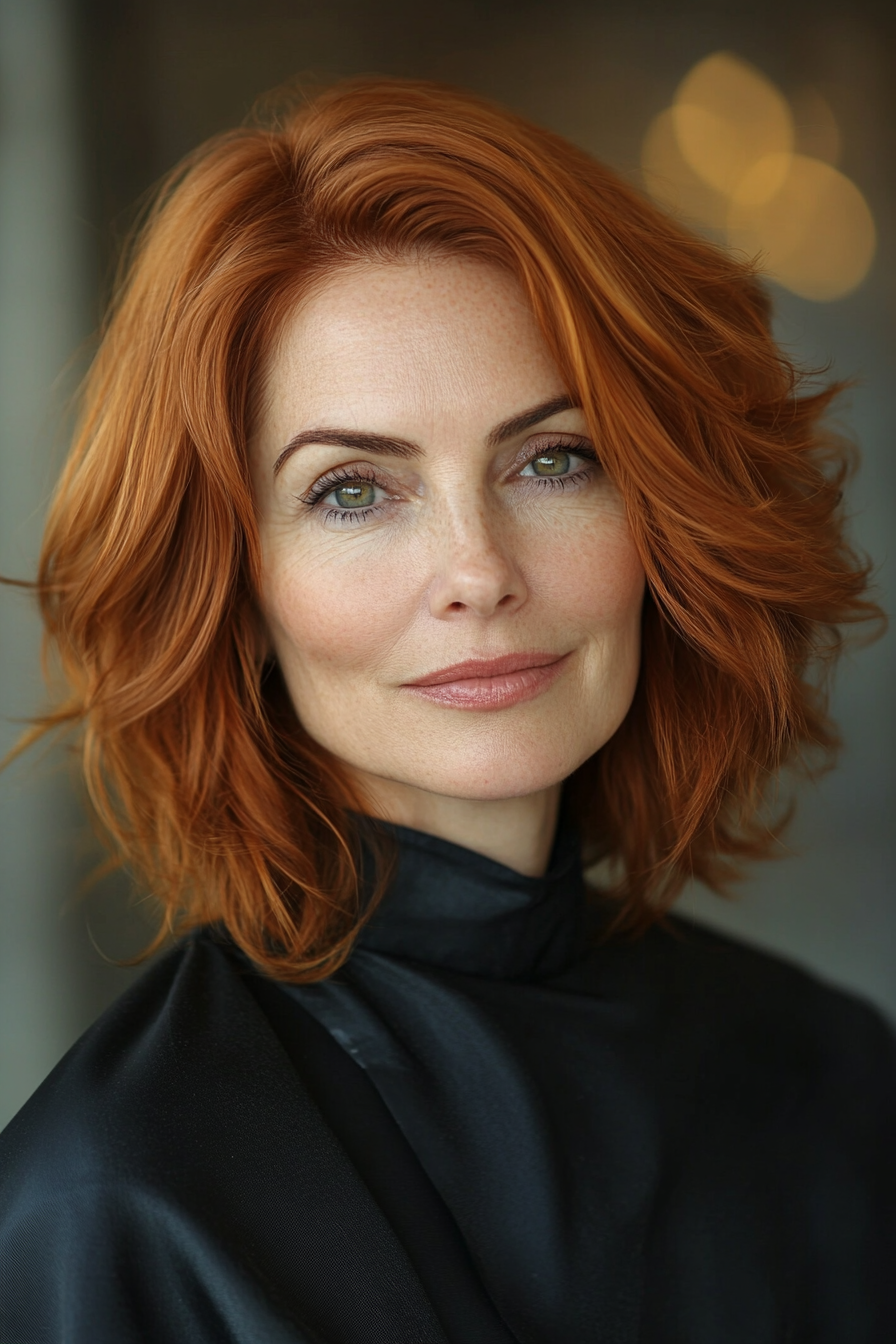 13. Kinnlänge Auburn Bob mit strukturierten Enden (schicke Frisuren für Frauen über 50) - schicke Frisuren für Frauen über 50