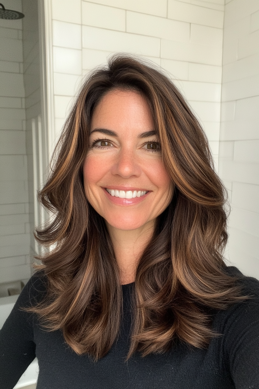 13. Colarbone mit Chestnut Balayage (lustige Haarschnittideen für Frauen über 40) - lustige Haarschnittideen für Frauen über 40