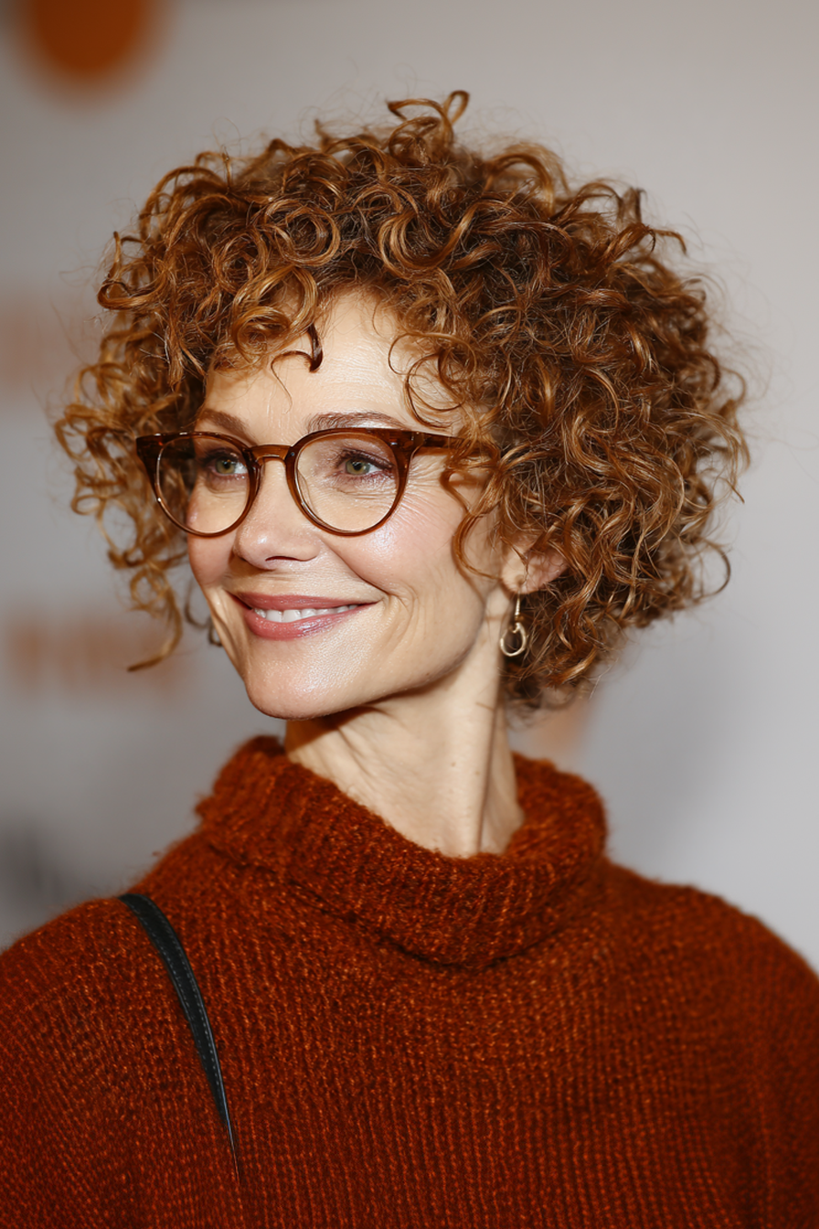 13. Copper Curly Taper Cut (kurze Frisuren für Frauen über 50 mit Brillen) - kurze Frisuren für Frauen über 50 mit Brille