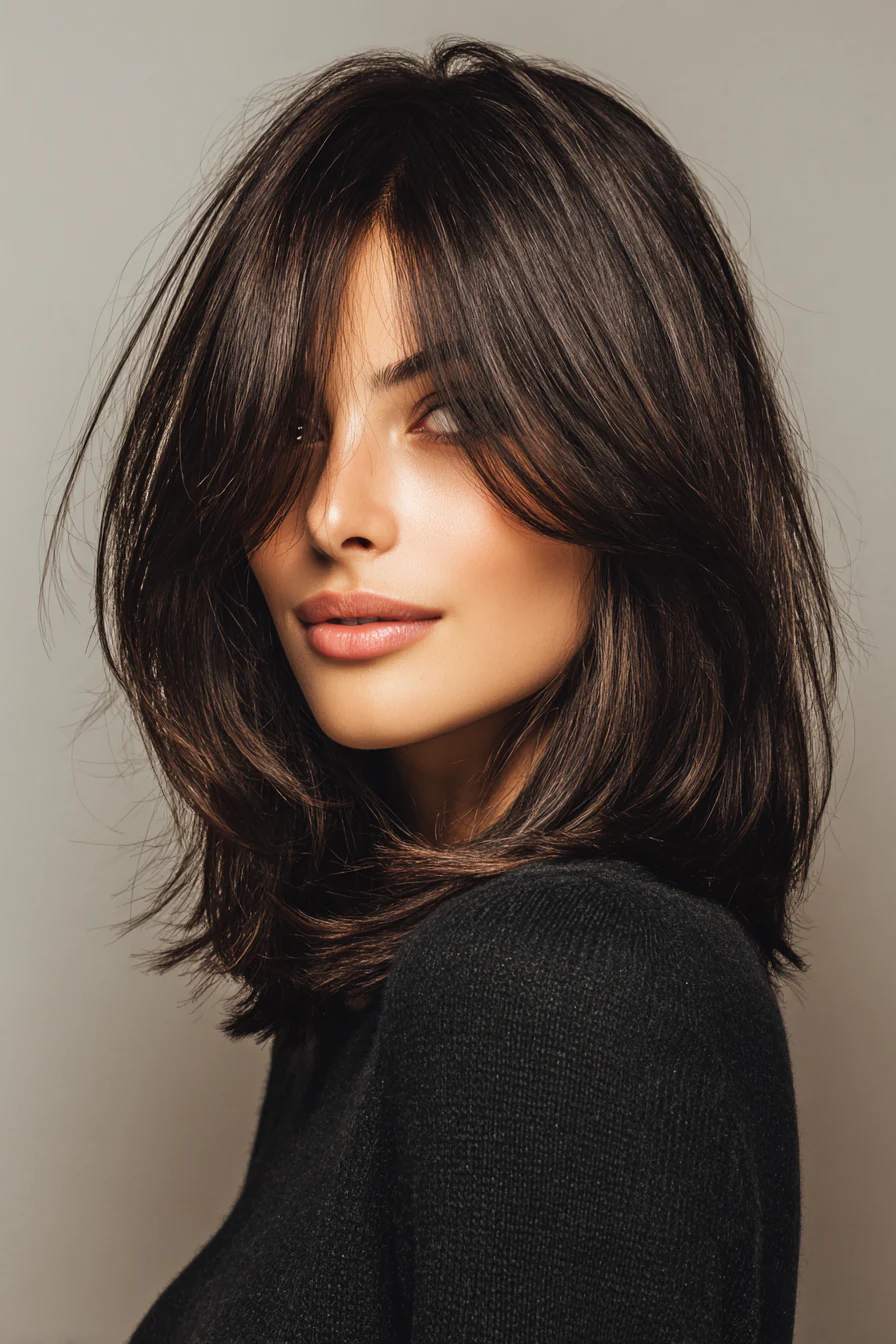 13. Dimensional Brunette Mid-Cut (Schulterlange Frisuren für dickes Haar) – Schulterlange Frisuren für dickes Haar