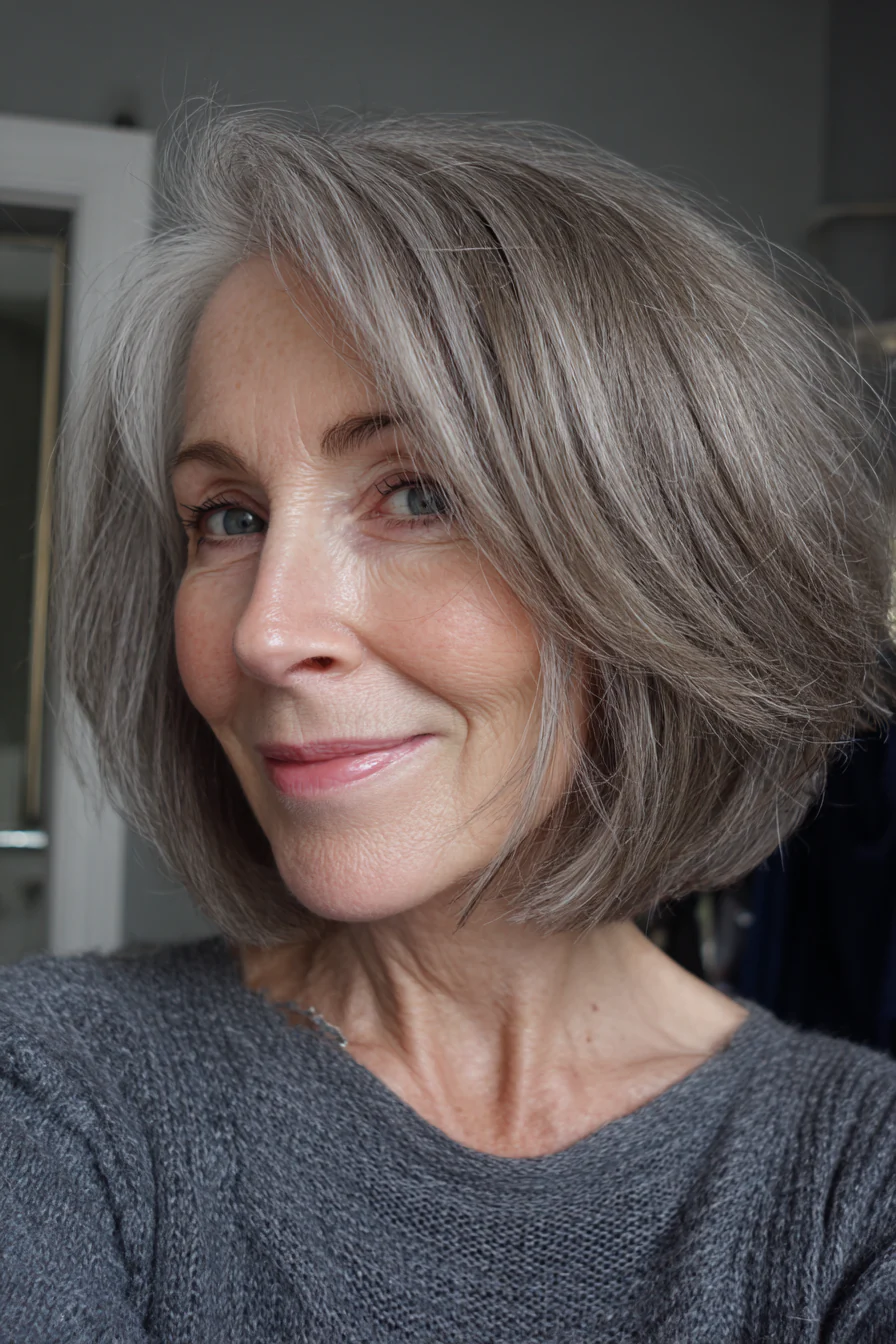 13. Gefiederter Kinn-Bob in kühlem Aschbraun (Bob-Frisuren für ältere Frauen) – Bob-Frisuren für ältere Frauen