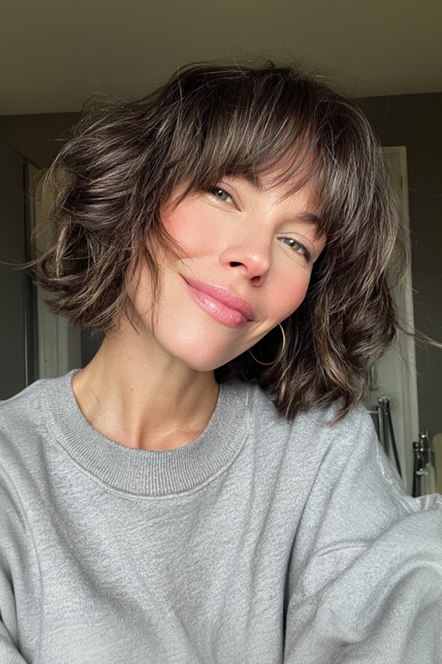 13. French Bob - Ashy BRUNETTE mit subtilen Lowlights (neueste kurze Haarschnitte für Frauen über 40) - Neueste kurze Haarschnitte für Frauen über 40