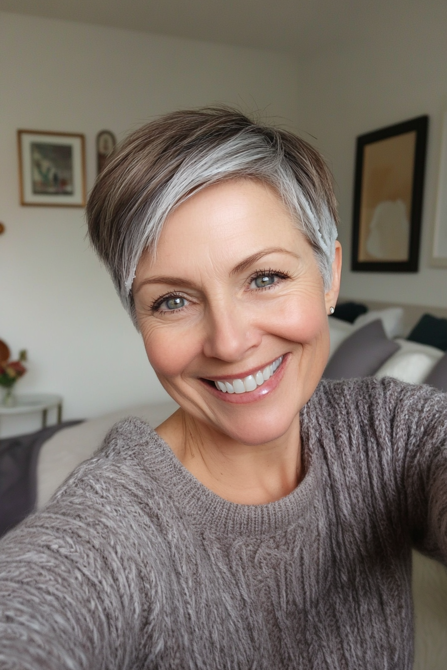 13. Frosted Pilzbrauner Pixie (Haarschnitte für Frauen über 50 mit grauem Haar) - Haarschnitte für Frauen über 50 mit grauen Haaren