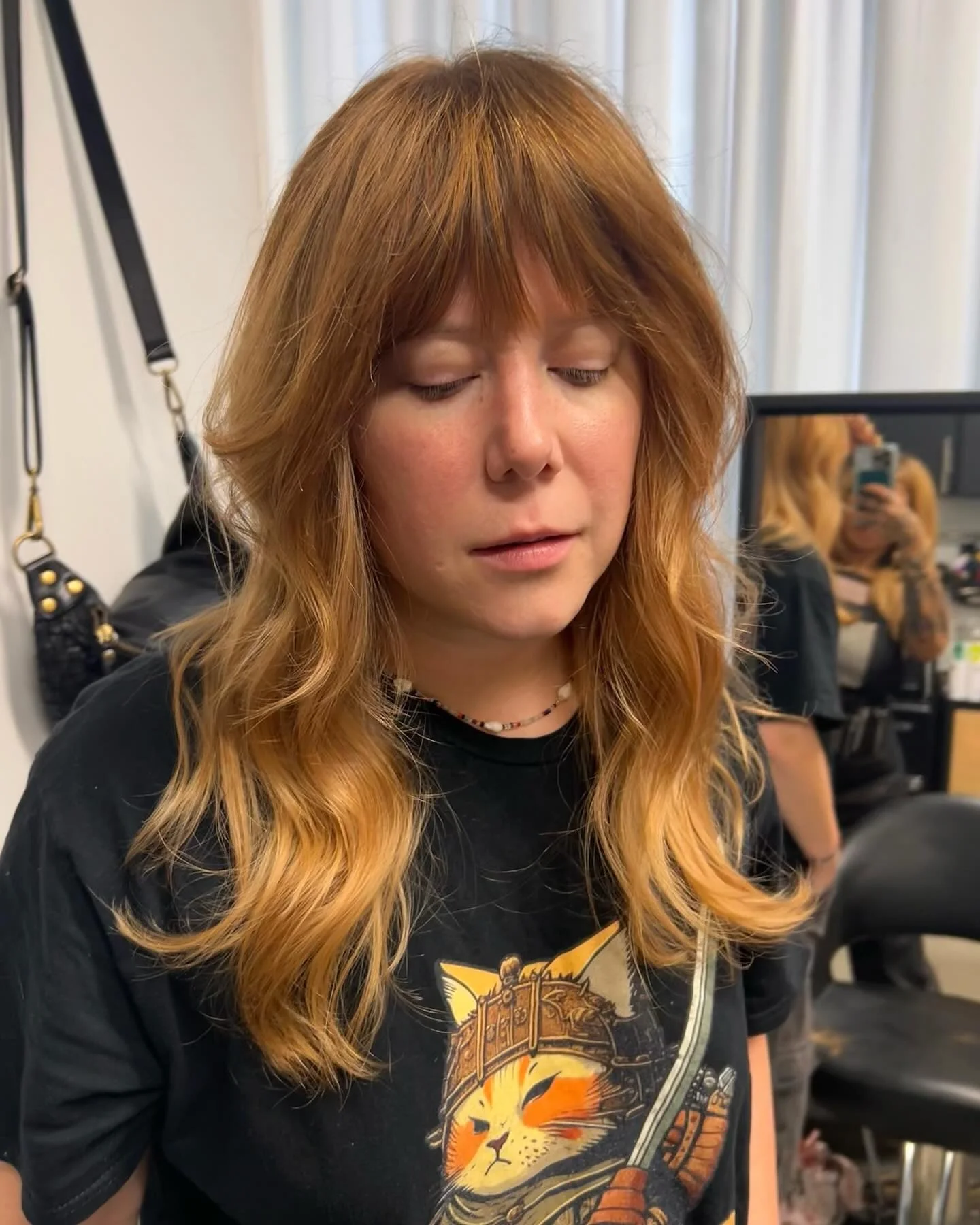 13. Ginger Bronde Shag mit vollem Pony (Ingwer-Haarfarbe)