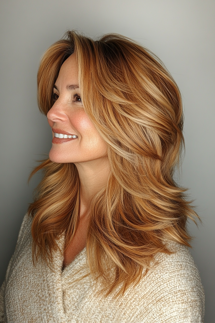 13. Golden Brown Modern Mullet (trendige Haarschnitte für Frauen über 40) - trendige Haarschnitte für Frauen über 40