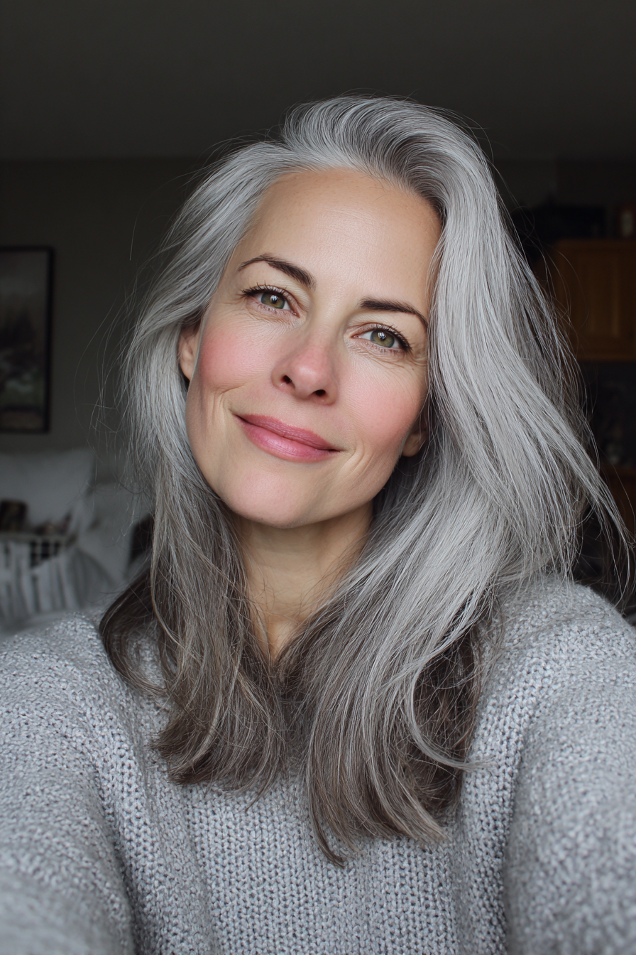 13. Gradient Silver Ombre (graue Frisuren für Frauen über 40) - Graue Frisuren für Frauen über 40