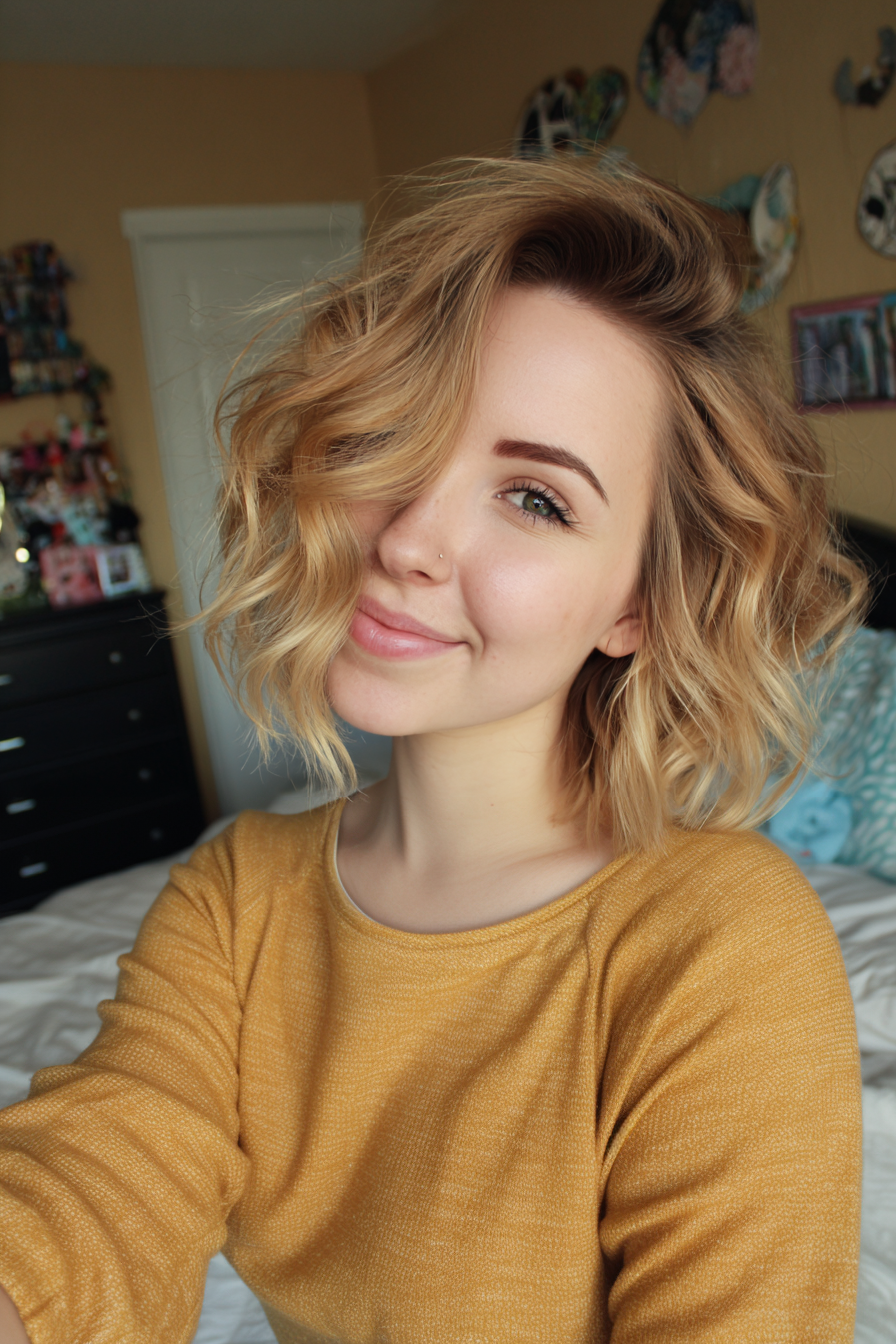 13. Honey Beige Side-Swept Bob (Chaotische blonde Frisuren) – Unordentliche blonde Frisuren