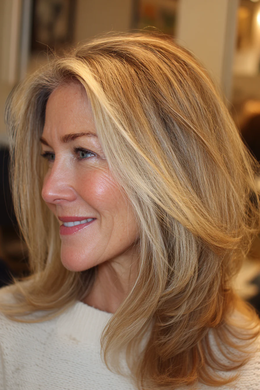 13. Honey Blonde Textured Lob (Haarschnitte für Frauen über 50 mit glattem Haar) – Haarschnitte für Frauen über 50 mit glattem Haar