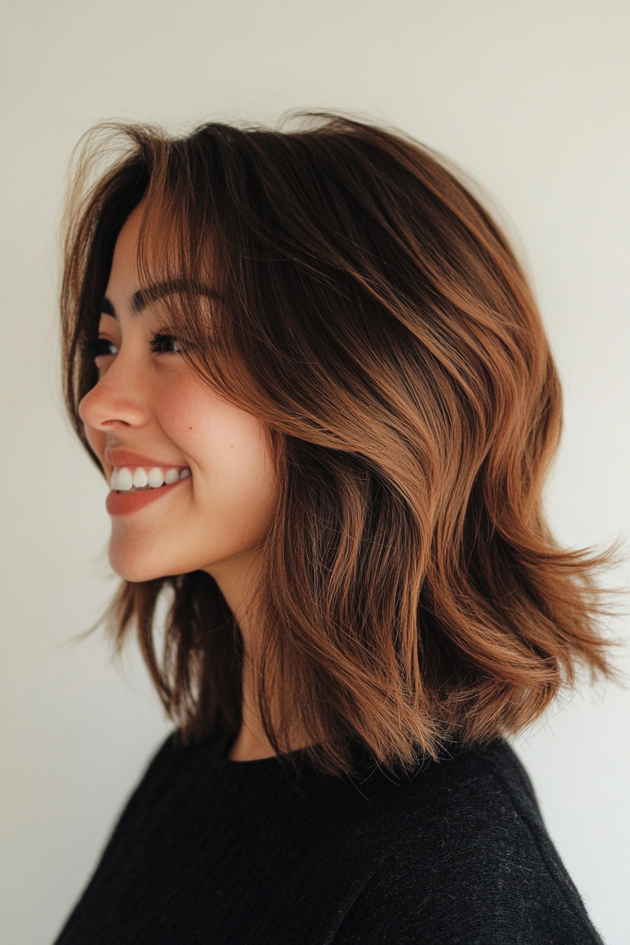 13. Honigbraun abgewinkelte Lob (Frisuren für dickes Haar) - Frisuren für dickes Haar