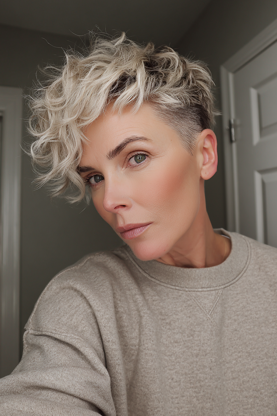 13. eisige blonde, sich verjüngende Ernte (kurze Frisuren für Frauen über 50 mit gewellten Haaren) - kurze Frisuren für Frauen über 50 mit welligen Haaren